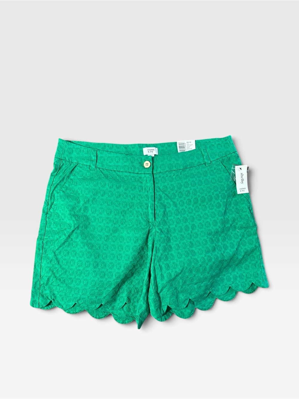 crown & ivy Emerald Green Scallop-Hem Eyelet Shorts